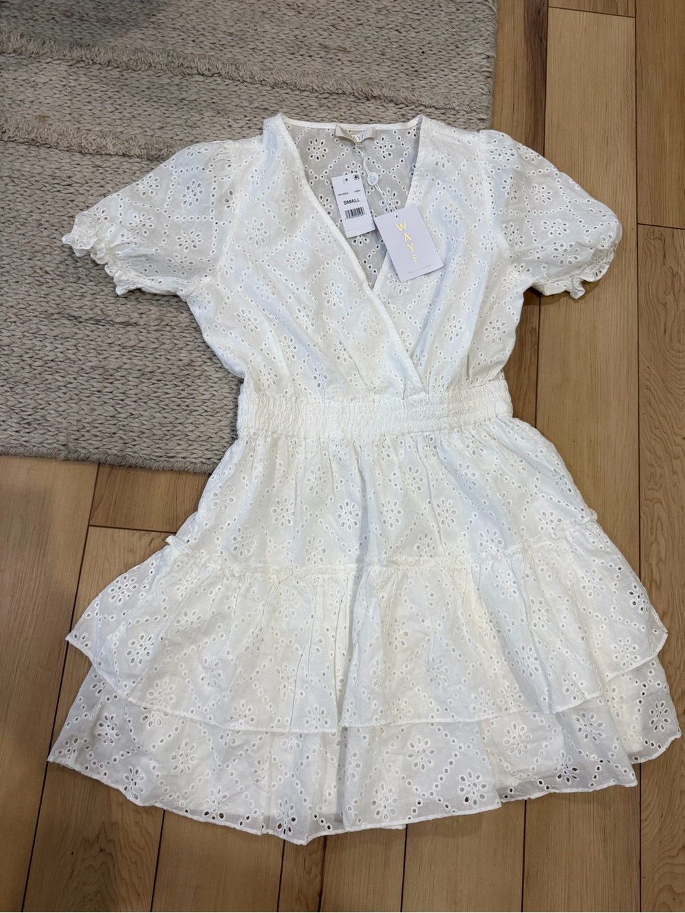 Wayf White Eyelet Tiered Dress for women’s